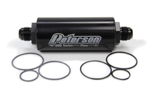 Fuel Filter - 600 Series - In-Line - 100 Micron - Stainless Element - 10 AN Male Inlet - 10 AN Male Outlet - Aluminum - Black Anodized - Each