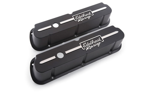 Valve Cover - Racing Series - Tall - Breather Hole - Edelbrock Logo - Aluminum - Black Powder Coat - Small Block Ford - Pair Valve Cover - Racing Series - Tall - Breather Hole - Edelbrock Logo - Aluminum - Black Powder Coat - Small Block Ford - Pair