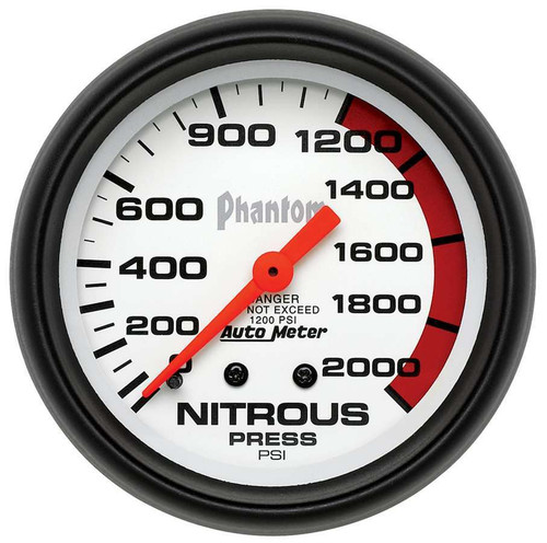 Nitrous Pressure Gauge - Phantom - 0-2000 psi - Mechanical - Analog - Full Sweep - 2-5/8 in Diameter - White Face - Each