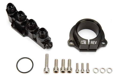 Fuel Pump Fitting Kit - Four Port 6 AN Manifold - Pump Swivel Mount - 3-Blolt - Aluminum - Black Anodized - Kit