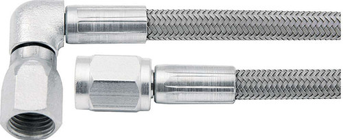 Brake Hose - 14 in Long - 3 AN Hose - 3 AN Straight Female to 3 AN 90 Degree Female - Braided Stainless - PTFE Lined - Set of 5