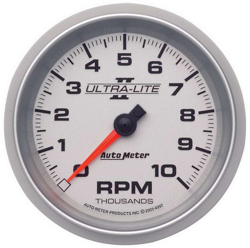 Tachometer - Ultra-Lite II - 10000 RPM - Electric - Analog - 3-3/8 in Diameter - Dash Mount - Silver Face - Each
