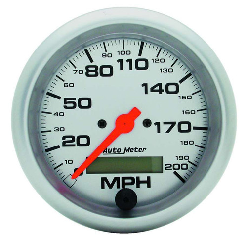 Speedometer - Ultra-Lite - 200 MPH - Electric - Analog - 3-3/8 in Diameter - Programmable - Silver Face - Each
