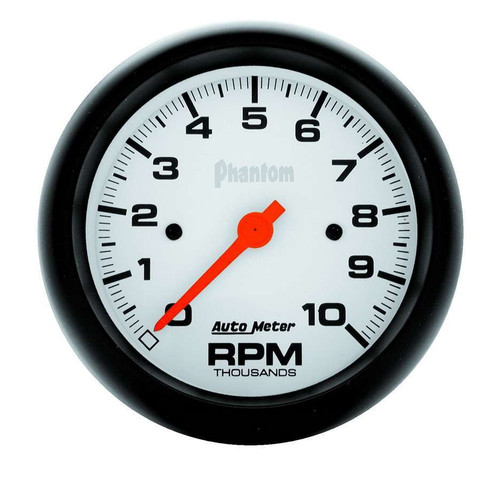 Tachometer - Phantom - 10000 RPM - Electric - Analog - 3-3/8 in Diameter - Dash Mount - White Face - Each