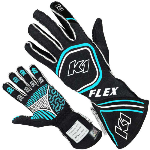 Driving Gloves - Flex - SFI 3.3/5 - FIA Approved - Double Layer - Nomex - Silicone Palm - Black / Blue - Small - Each