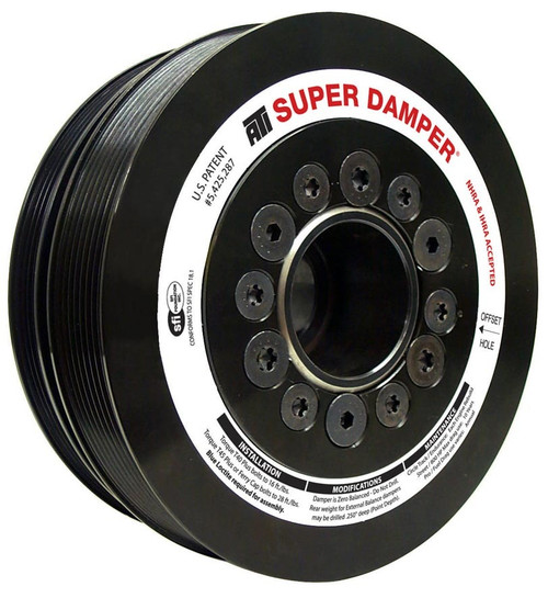 Harmonic Balancer - Serpentine Super Damper - 7.530 in OD - SFI 18.1 - AC Pulley - Aluminum / Steel - Black - Internal Balance - GM LS-Series - Each
