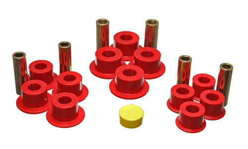 Leaf Spring Bushing Kit - Hyper-Flex - Rear - Polyurethane / Steel - Red / Cadmium - GM Fullsize Truck 1999-2006 - Kit