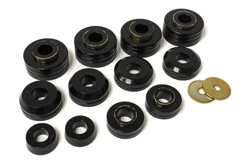 Body Mount Bushing - Hyper-Flex - Polyurethane / Steel - Black / Cadmium - Ford Fullsize Truck 1965-79 - Kit
