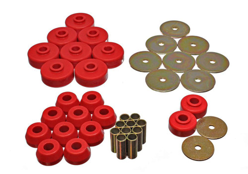 Body Mount Bushing - Hyper-Flex - Hardware Included - Polyurethane / Steel - Red - Toyota Midsize SUV 1984-88 - Kit