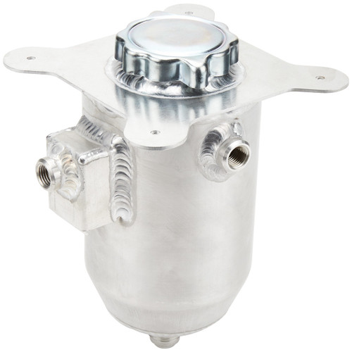 Remote Fill Tank - Panel Mount - Twist-On Cap - 10 AN Outlet - 3/8 in NPT Overflow - Integrated Breather - Aluminum - Natural - Each