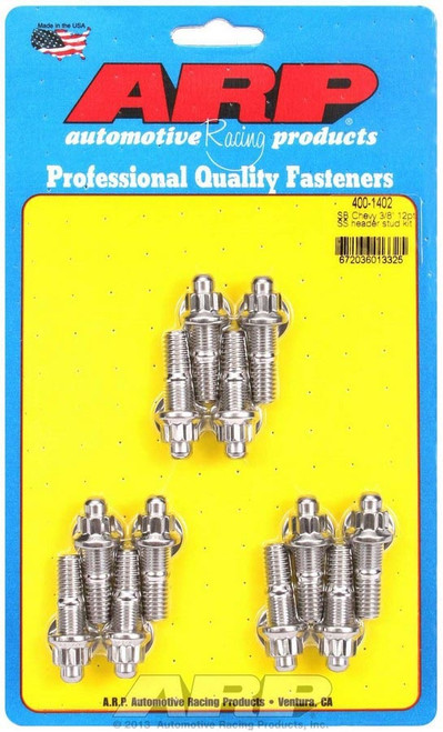 Header Stud - 3/8 in Diameter - 1.67 in Long - 12 Point Nuts - Stainless - Polished - Small Block Chevy - Set of 12