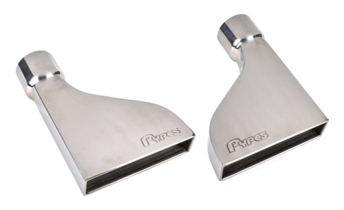 Exhaust Tip - Slip-On - 3 in Inlet - 8 x 2 in Rectangle Outlet - Single Wall - Rolled Edge - Straight Cut - Stainless - Polished - Pair