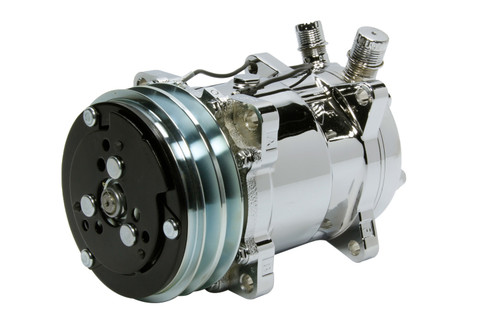 Air Conditioning Compressor - Sanden SD 508 - R-134A - 2 Groove V-Belt Pulley - Chrome - Vintage Air Compressor Brackets - Each