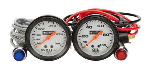Gauge Kit - Oil Pressure / Water Temperature - 2-5/8 in Diameter - White Face - Warning Light - Kit