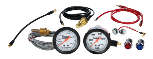 Gauge Kit - Oil Pressure / Water Temperature - 2-5/8 in Diameter - White Face - Warning Light - Kit