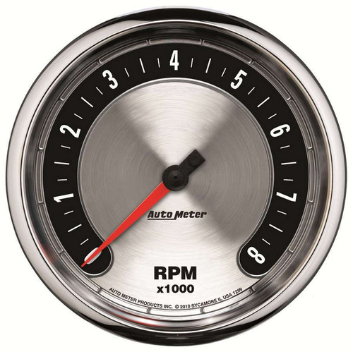 Tachometer - American Muscle - 8000 RPM - Electric - Analog - 5 in Diameter - Dash Mount - Brushed / Black Face - Each