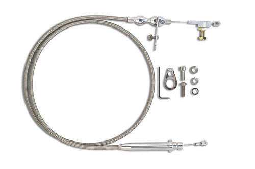 Kickdown Cable - Hi-Tech - Adjustable Length - Braided Stainless Housing - Aluminum Fittings - Polished - TH350 - Kit