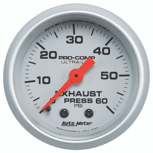 Exhaust Pressure Gauge - Ultra-Lite - 0-60 psi - Mechanical - Analog - 2-1/16 in Diameter - Silver Face - Each