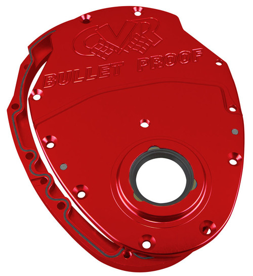 Timing Cover - 2-Piece - Gaskets / Hardware / Seal Included - Aluminum - Red Anodized - Small Block Chevy / GM V6 - Kit