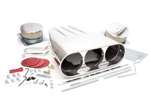 Air Cleaner Assembly - Street Scoop - 20 in Length - Dual and Single 5-1/8 in Carb Flange - Aluminum - Polished - Kit