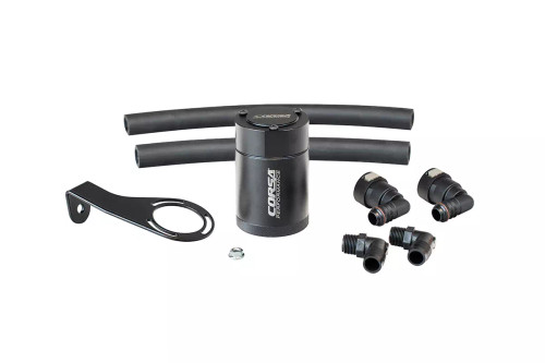 Air-Oil Separator - 2.375 in Diameter - 3.625 in Tall - 3/8 in NPT Female Inlet / Outlet - Aluminum - Black Anodized - Ford Ecoboost V6 - Ford Midsize SUV 2021-22 - Kit