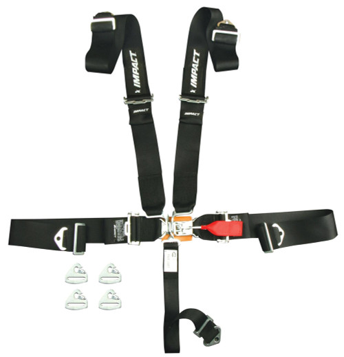 Harness - 5 Point - Latch and Link - SFI 16.1 - Pull Down Adjust - Snap-on / Wrap Around - 3 in Straps - Individual Harness - Black - Kit