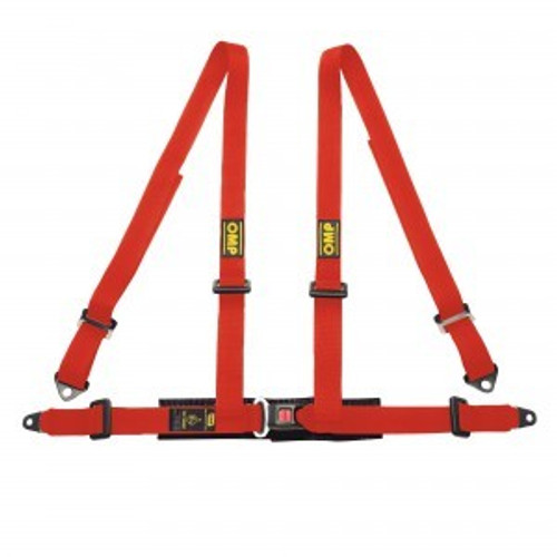 Harness - Road 4 - 4 Point - Push Button - Pull Down Adjust - Bolt In - Individual Harness - Red - Kit
