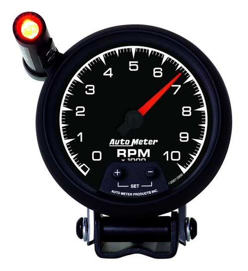 Tachometer - ES - 10000 RPM - Electric - Analog - 3-3/4 in Diameter - Pedestal Mount - Shift Light - Black Face - Each