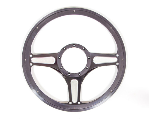 Steering Wheel - Street Lite - 14 in Diameter - 2 in Dish - 3-Spoke - Milled Finger Notches - Billet Aluminum - Black Anodized - Each