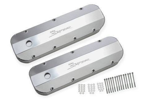 Valve Cover - Sniper - Tall - Baffled - Breather Holes - Sniper Logo - Aluminum - Silver Anodized - Big Block Chevy - Pair