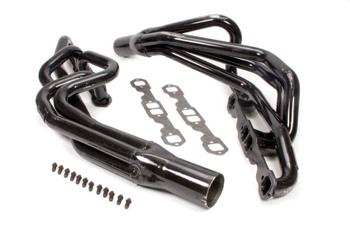 Headers - Conventional Crossover - 1-3/4 in Primary - 3-1/2 in Collector - Steel - Black Paint - Small Block Chevy - Pair