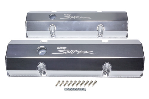 Valve Cover - Sniper - Tall - Baffled - Breather Holes - Sniper Logo - Fabricated Aluminum - Natural - Small Block Chevy - Pair Valve Cover - Sniper - Tall - Baffled - Breather Holes - Sniper Logo - Fabricated Aluminum - Natural - Small Block Chevy - Pair