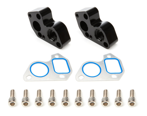 Water Pump Adapter - Standard to Electric - 12 AN Female O-Ring Ports - Aluminum - Black Anodized - Big Block Chevy to GM LS-Series - Kit