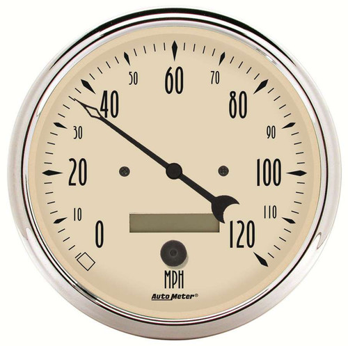 Speedometer - Antique Beige - 120 MPH - Electric - Analog - 5 in Diameter - Programmable - Beige Face - Each