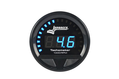 Tachometer - Digital Elite Waterproof - 0-10000 RPM - Electric - LED - Warning Light - 2-5/8 in Diameter - Black Face - Each