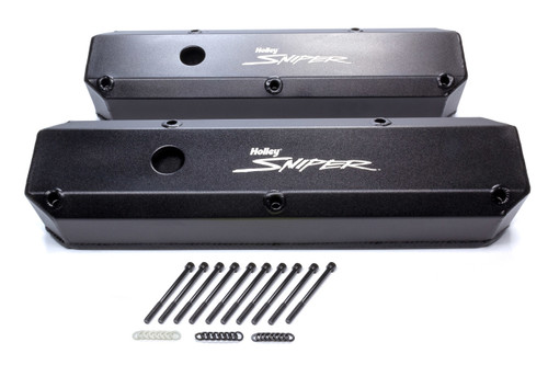 Valve Cover - Sniper - Tall - Baffled - Breather Holes - Sniper Logo - Aluminum - Black Anodized - Small Block Mopar - Pair