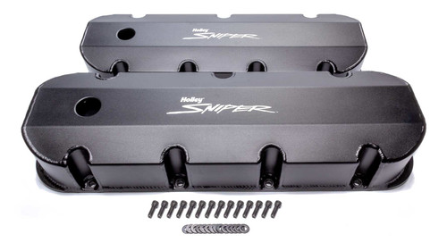 Valve Cover - Sniper - Tall - Baffled - Breather Holes - Sniper Logo - Aluminum - Black Anodized - Big Block Chevy - Pair Valve Cover - Sniper - Tall - Baffled - Breather Holes - Sniper Logo - Aluminum - Black Anodized - Big Block Chevy - Pair