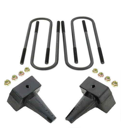 Leaf Spring Block Kit - 4 in Lift - Hardware Included - Rear - Iron - Natural - 2-Piece Drive Shaft - Ford Fullsize Truck 2011-16 - Kit