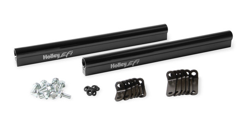 Fuel Rail - Hi-Flow - 8 AN Female O-Ring Inlet - 8 AN Female O-Ring Outlet - Aluminum - Black Anodized - Hardware Included - Holley Big Block EFI Intakes - Big Block Chevy - Kit