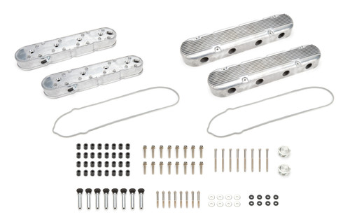 Valve Cover - Tall - Finned - Baffled - Coil Stands - Coil Covers Included - Aluminum - Natural - GM LS-Series - Pair