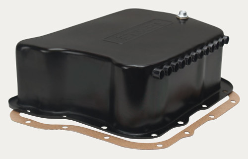 Transmission Pan - Cooling - Deep Sump - Flat - 4 in Deep - Adds 5.5 qt Capacity - Steel - Black Paint - Torqueflite 727 / 904 / A518 / A618 - Each