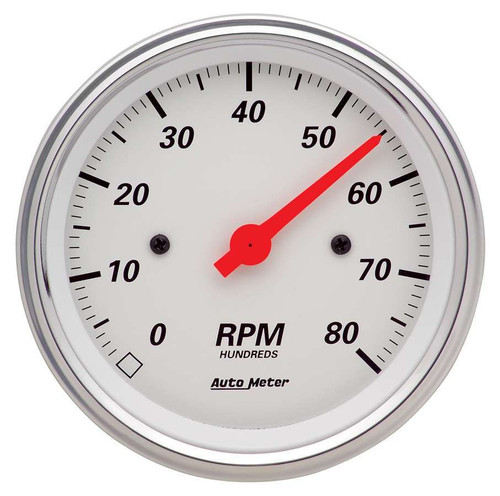 Tachometer - Arctic White - 8000 RPM - Electric - Analog - 3-3/8 in Diameter - Dash Mount - White Face - Each