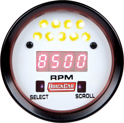 Tachometer - Extreme - 18000 RPM - Digital - 2-5/8 in Diameter - Recall - Shift Light - White Face - Each Tachometer - Extreme - 18000 RPM - Digital - 2-5/8 in Diameter - Recall - Shift Light - White Face - Each