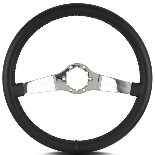 Steering Wheel - Two Smooth - 14 in Diameter - 1-1/2 in Dish - 2-Spoke - Black Leather Grip - Stainless - Polished - Each
