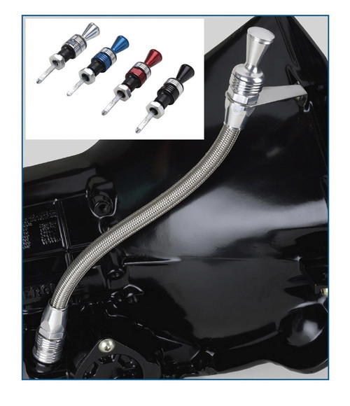 Transmission Dipstick - Anchor Tight - Locking - Transmission Mount - Flexible - Braided Stainless - Aluminum - Clear Anodized - Powerglide - Each