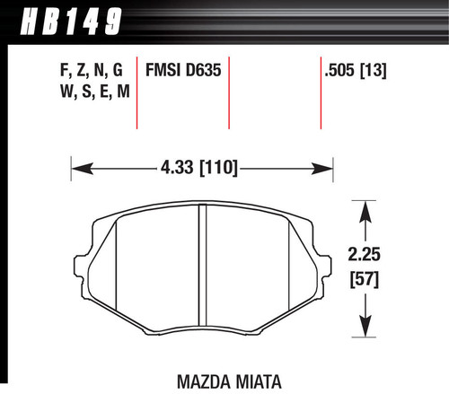 Brake Pads - DTC-60 Compound - High Torque - High Temperature - Mazda Miata 1994-2005 - Set of 4 Brake Pads - DTC-60 Compound - High Torque - High Temperature - Mazda Miata 1994-2005 - Set of 4