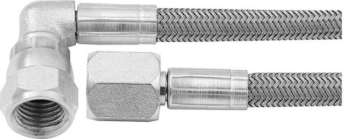 Brake Hose - 32 in Long - 4 AN Hose - 4 AN Straight Female to 4 AN 90 Degree Female - Braided Stainless - PTFE Lined - Set of 5
