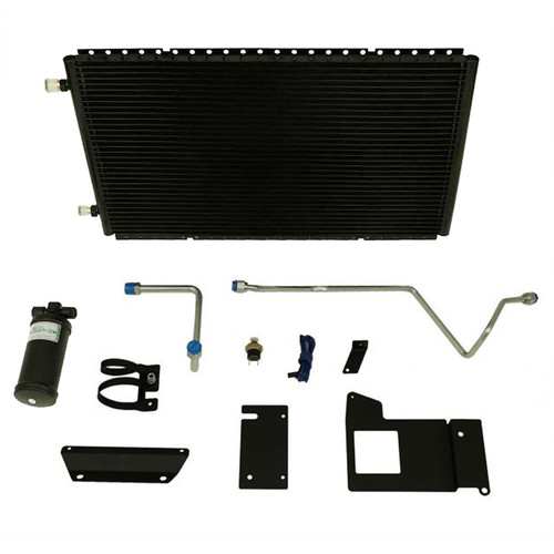 Air Conditioning Condenser and Drier - SureFit - Horizontal - 24 x 14 in - 6 AN / 8 AN Male O-Ring Fittings - Aluminum - Black Paint - GM F-Body 1969-72 - Kit