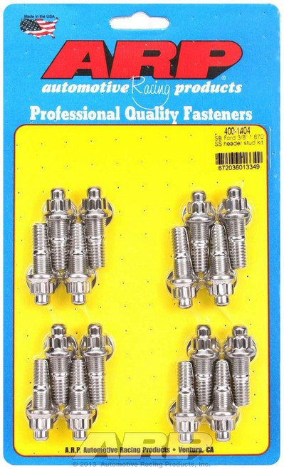 Header Stud - 3/8 in Diameter - 1.67 in Long - 12 Point Nuts - Stainless - Polished - Ford - Set of 16