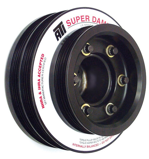 Harmonic Balancer - Serpentine Super Damper - 5.500 in OD - SFI 18.1 - PS Pulley - Aluminum / Steel - Black - Internal Balance - Nissan 4-Cylinder - Each